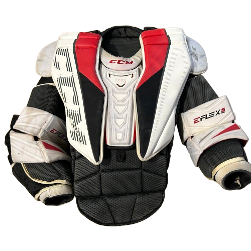CCM Extreme Flex 5 - Plastron de gardien de but Pro Stock d'occasion (blanc/rouge)